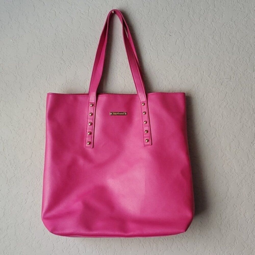 Juicy Couture Hot Pink Studded Faux Leather Large Tote Bag Shoulder Bag